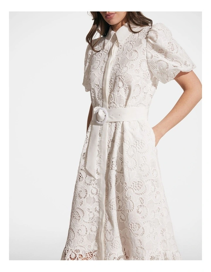 Daphne Lace Midi Dress in White image 3