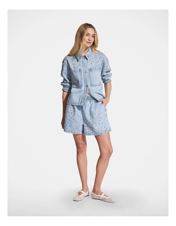 Lizzie Rhinestone Denim Short in Blue image 1