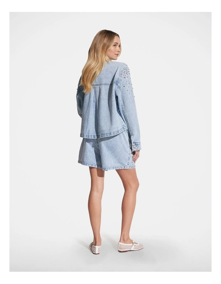 Lizzie Rhinestone Denim Short in Blue image 2