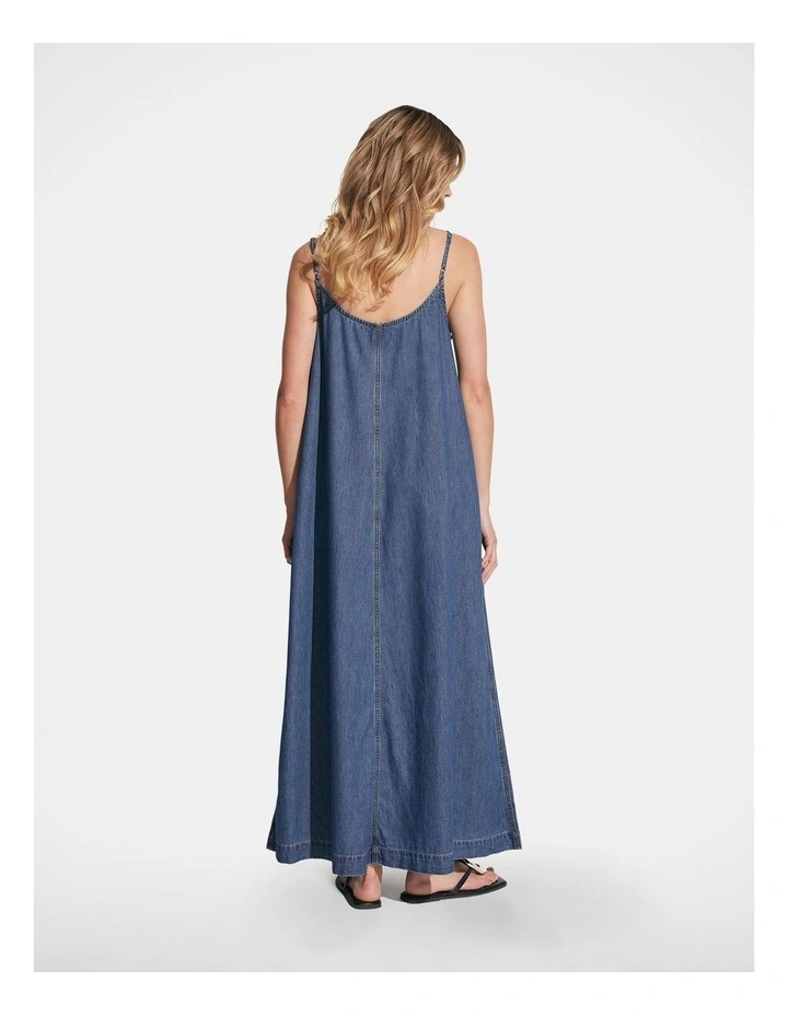 Sari V Neck Denim Maxi Dress in Blue image 2