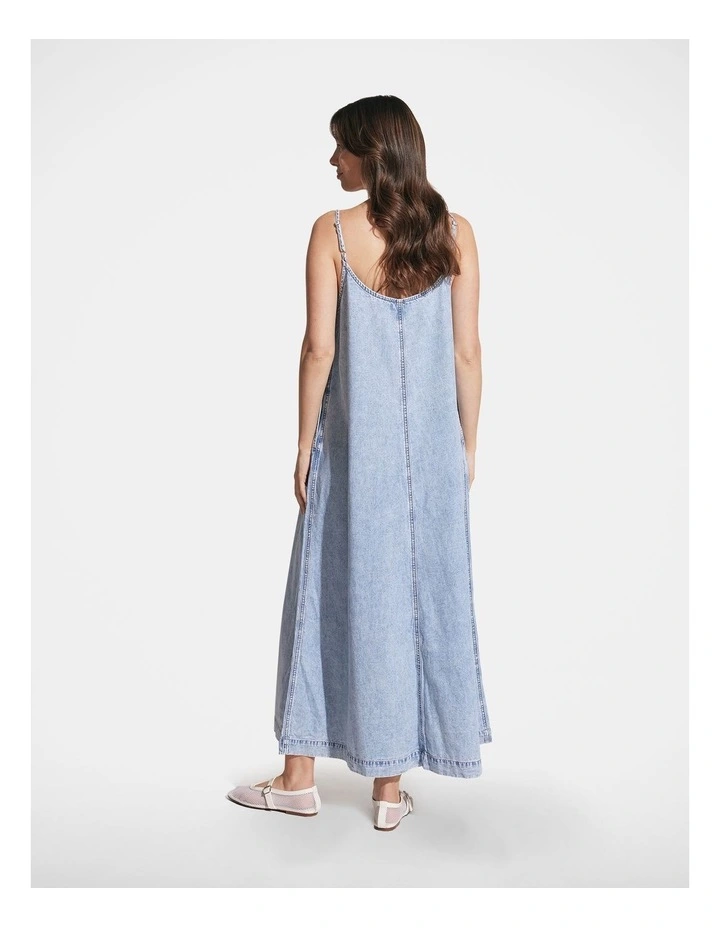 Sari V Neck Denim Maxi Dress in Blue image 2