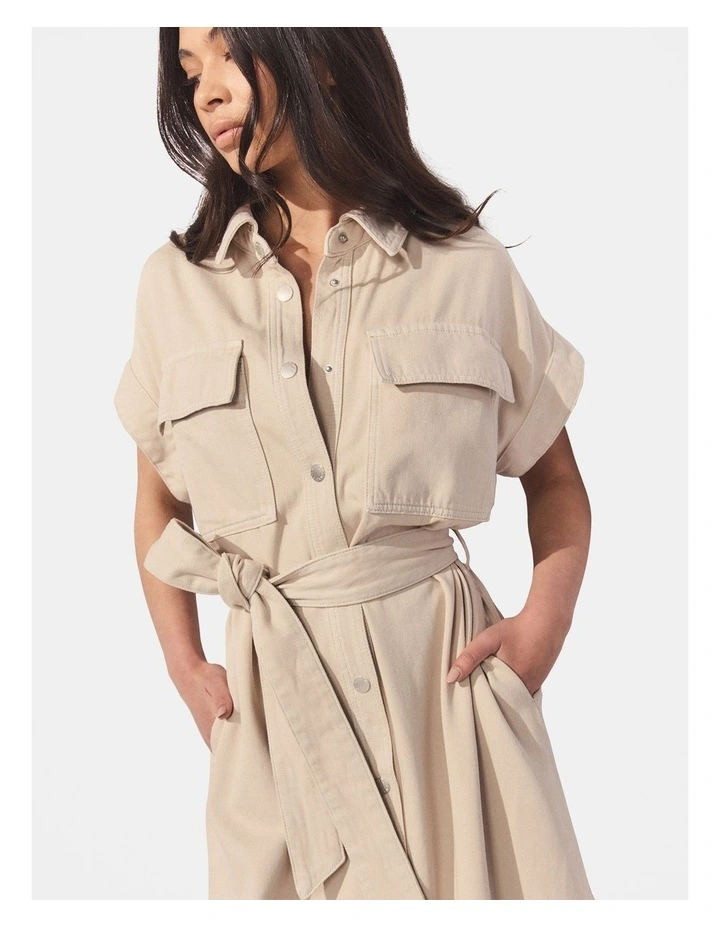 D-Luxe Denim Maxi Dress in Beige image 3