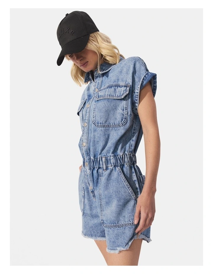 D-Luxe Denim Romper in Blue image 3