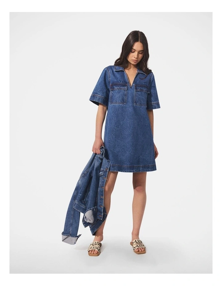 D-Luxe Pull On Denim Dress in Blue image 1