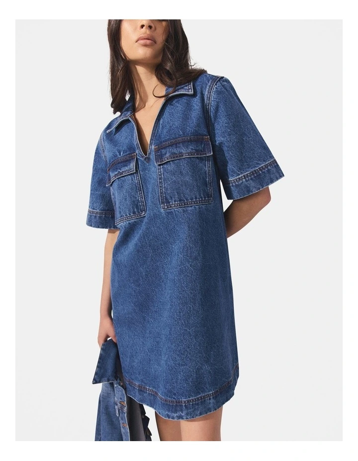 D-Luxe Pull On Denim Dress in Blue image 3