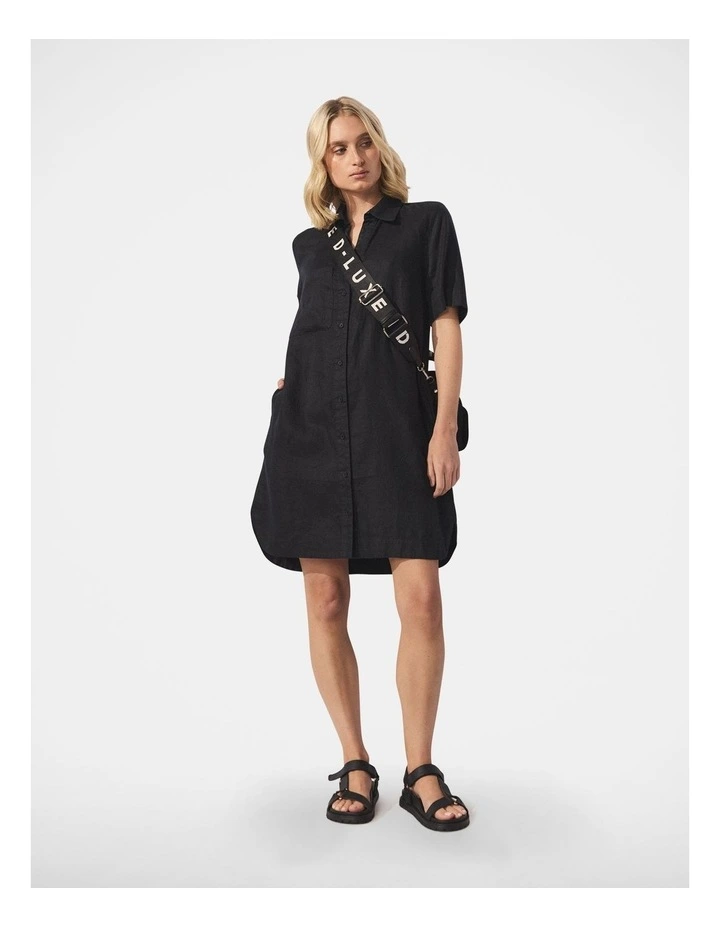 D-Luxe Linen Short Dress in Black image 1