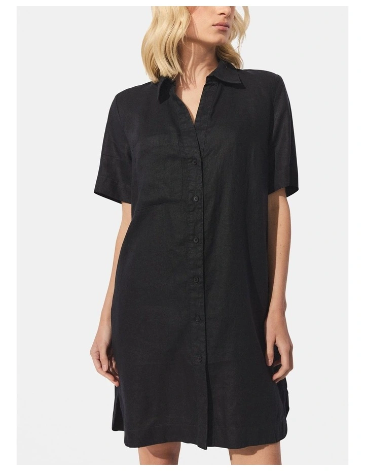 D-Luxe Linen Short Dress in Black image 3