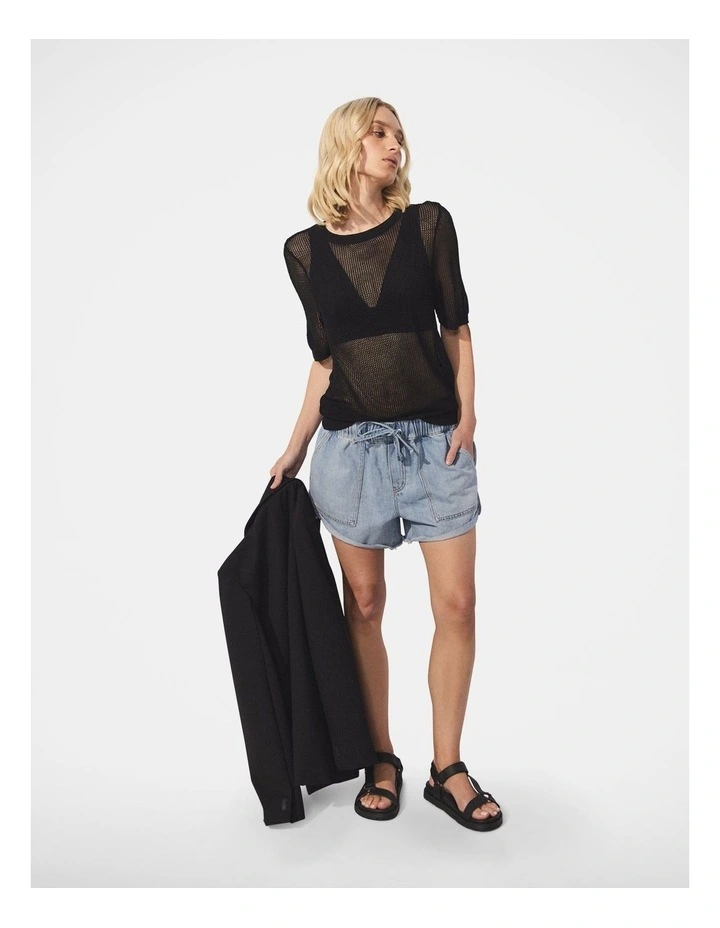 D-Luxe Open Knit Crew Top in Black image 1