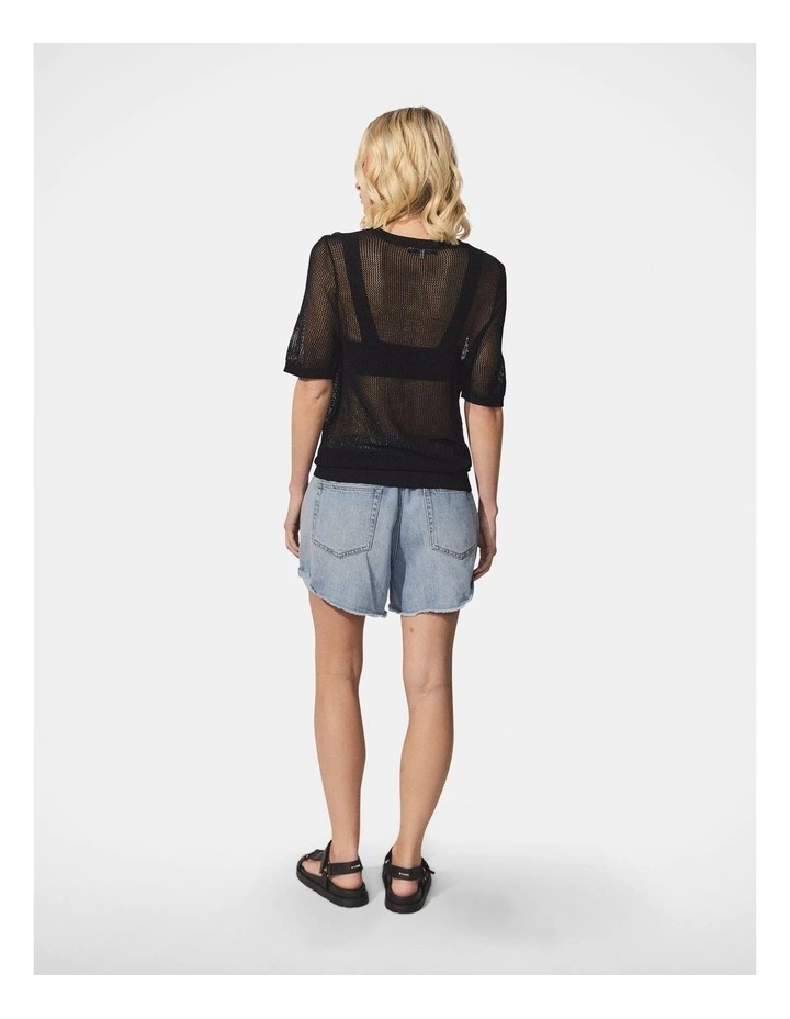 D-Luxe Open Knit Crew Top in Black image 2