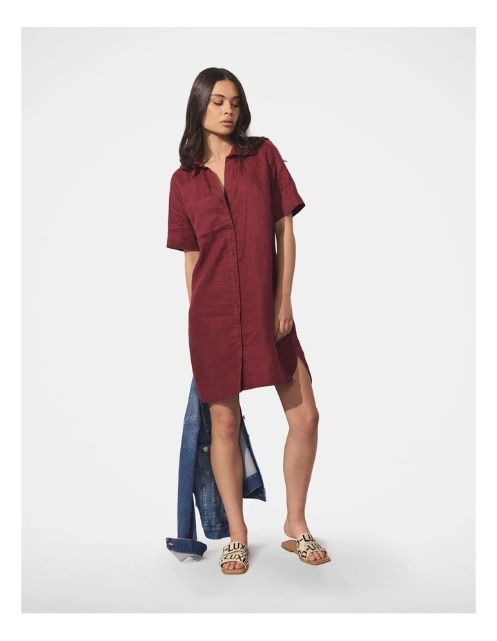 D-Luxe Linen Mini Dress in Redcurrant image 3