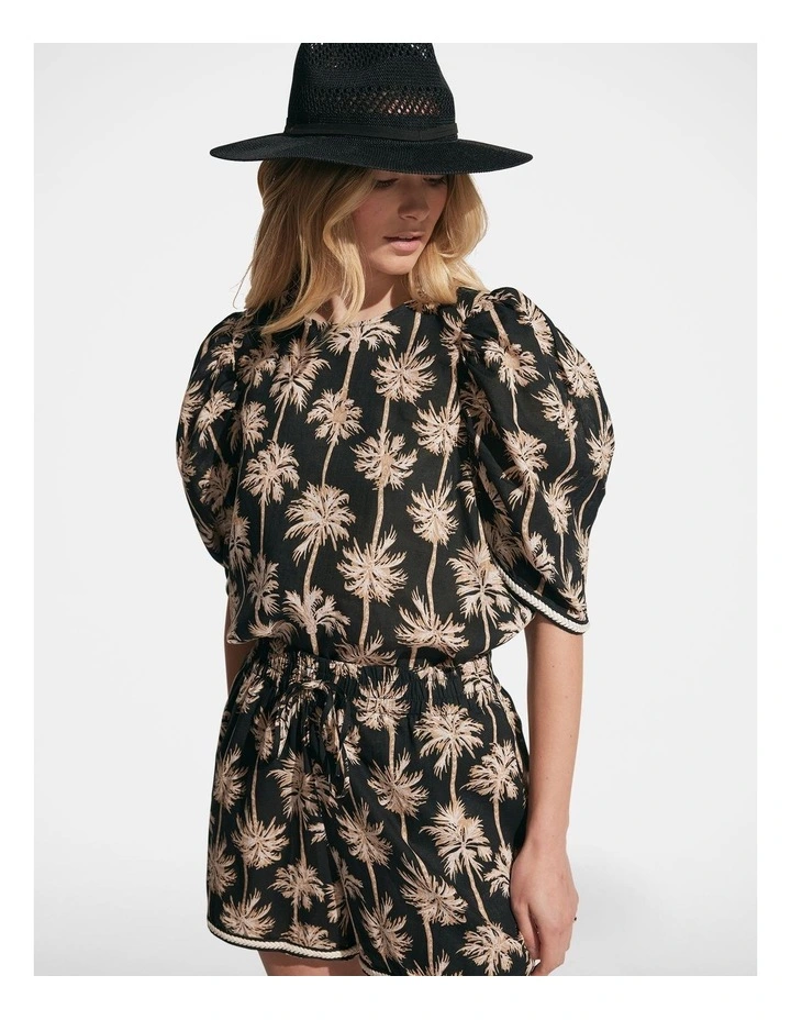Faye Printed Top in Black Palm Toile image 3