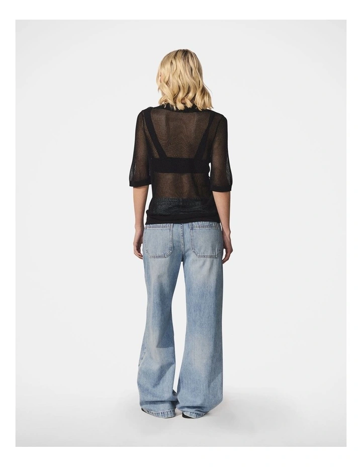 D Luxe Polo Knit Top in Black image 2