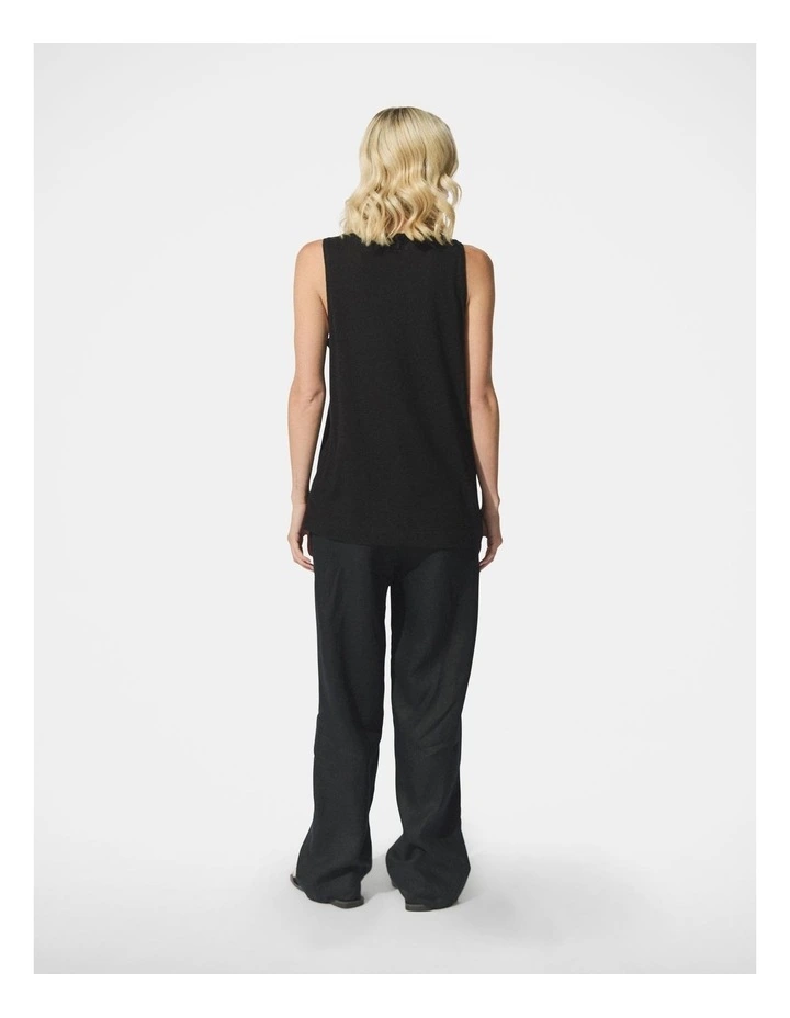 D-Luxe V Neck Linen Blend Tank in Black image 2