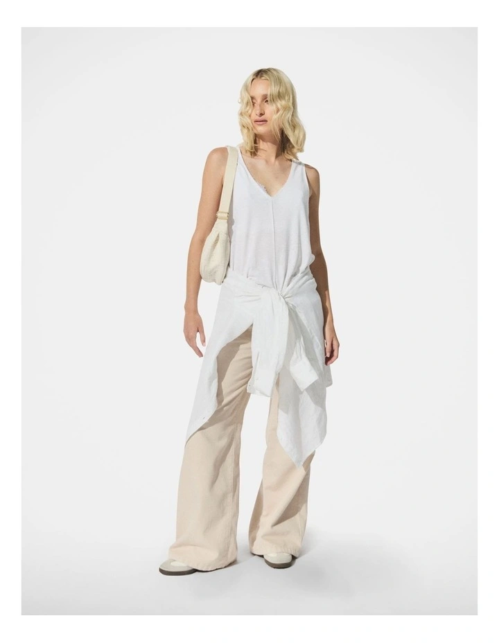 D-Luxe V Neck Linen Blend Tank in Bright White image 1