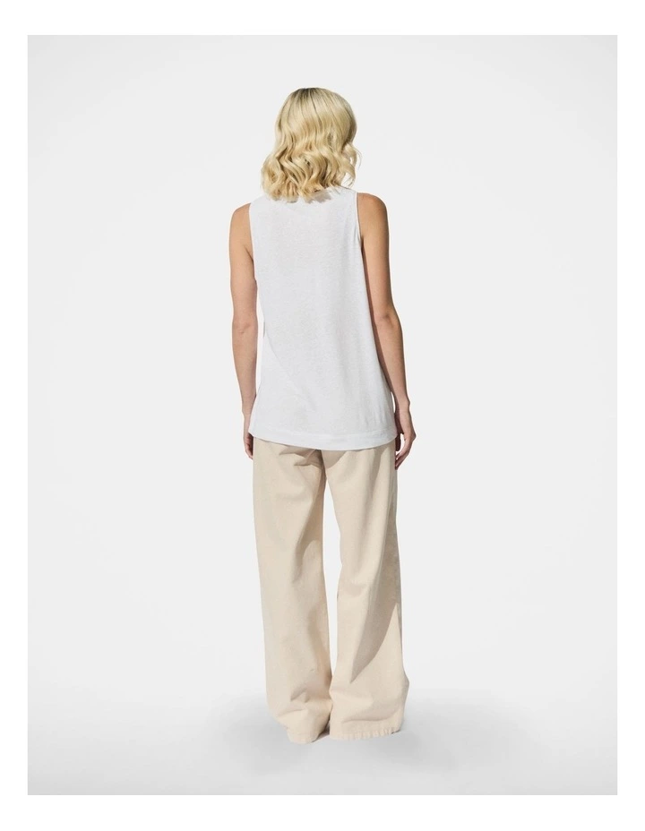 D-Luxe V Neck Linen Blend Tank in Bright White image 2