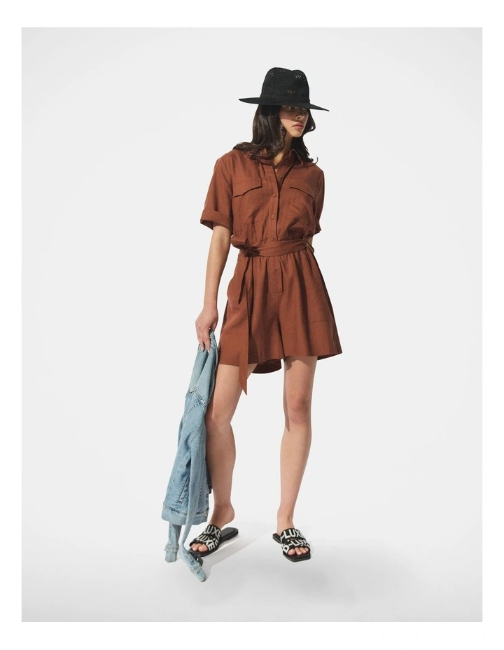 D-Luxe Linen Blend Romper in Red image 1