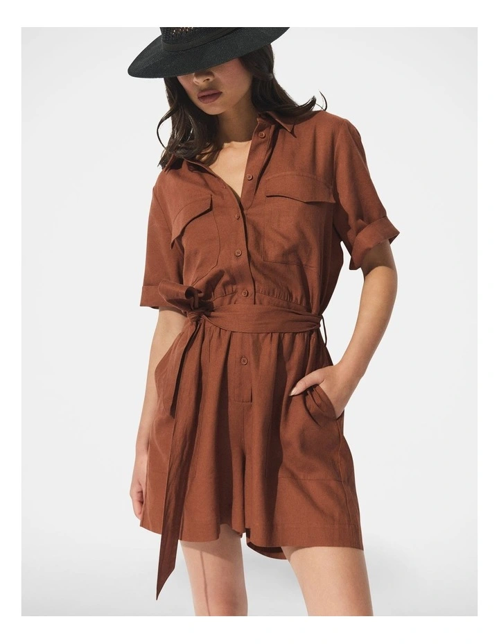 D-Luxe Linen Blend Romper in Red image 3