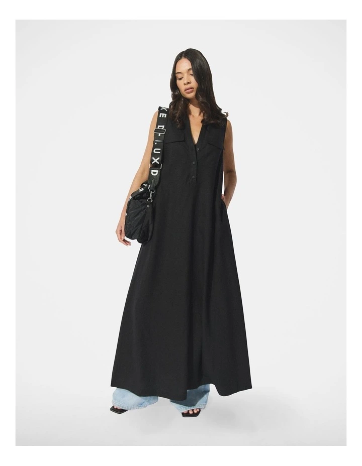 Decjuba Luxe Linen Blend Maxi Dress in Black MYER
