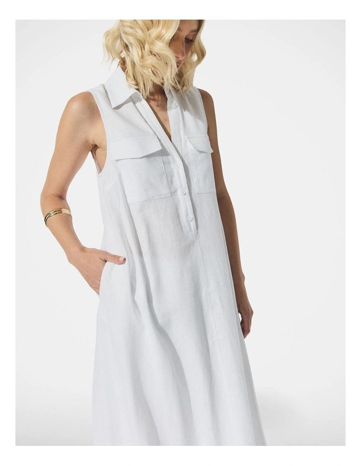 D-Luxe Linen Blend Maxi Dress in White image 3