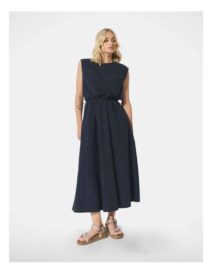 D-Luxe Splice Nylon Midi Dress in Navy image 1