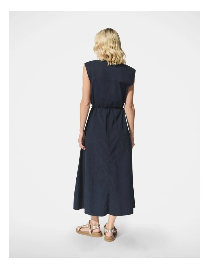 D-Luxe Splice Nylon Midi Dress in Navy image 2