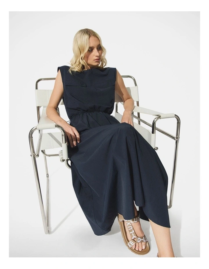 D-Luxe Splice Nylon Midi Dress in Navy image 3