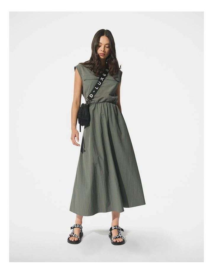 D-Luxe Splice Nylon Midi Dress in Green image 1