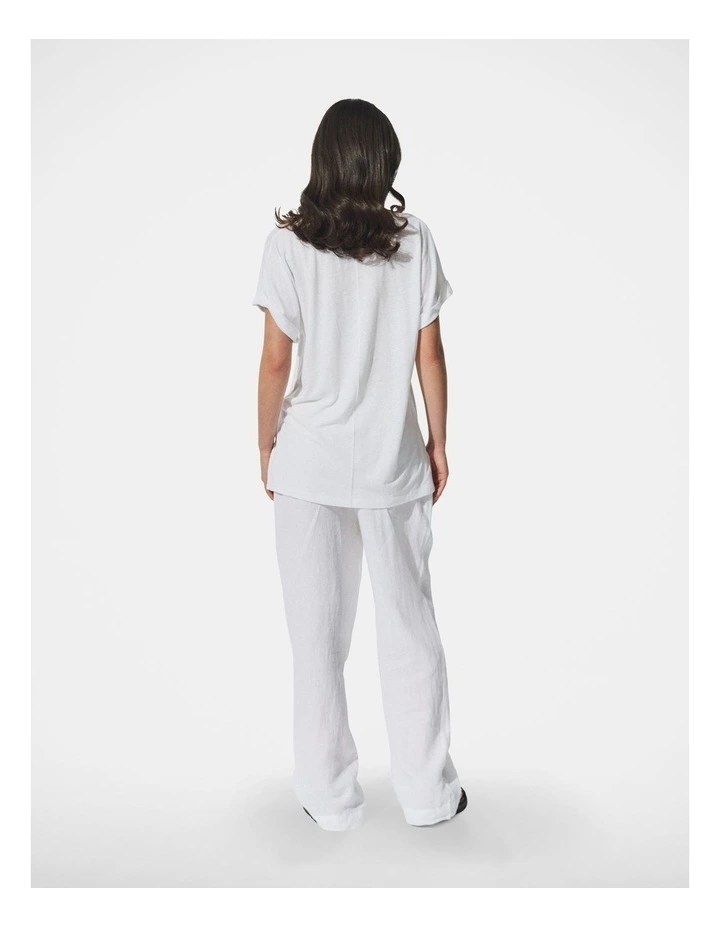 D-Luxe V Neck Linen Blend Tee in White image 2