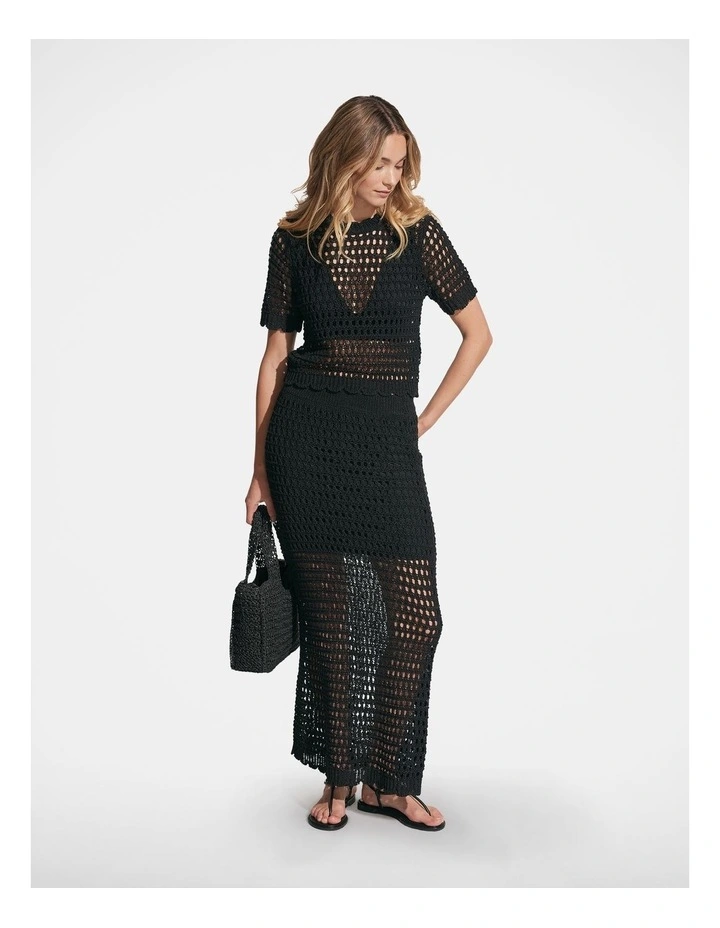 Jaclyn Crochet Knit Skirt in Black Metallic image 1