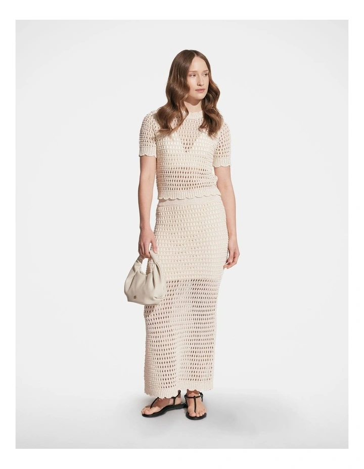 Jaclyn Crochet Knit Skirt in Neutral Metallic image 1