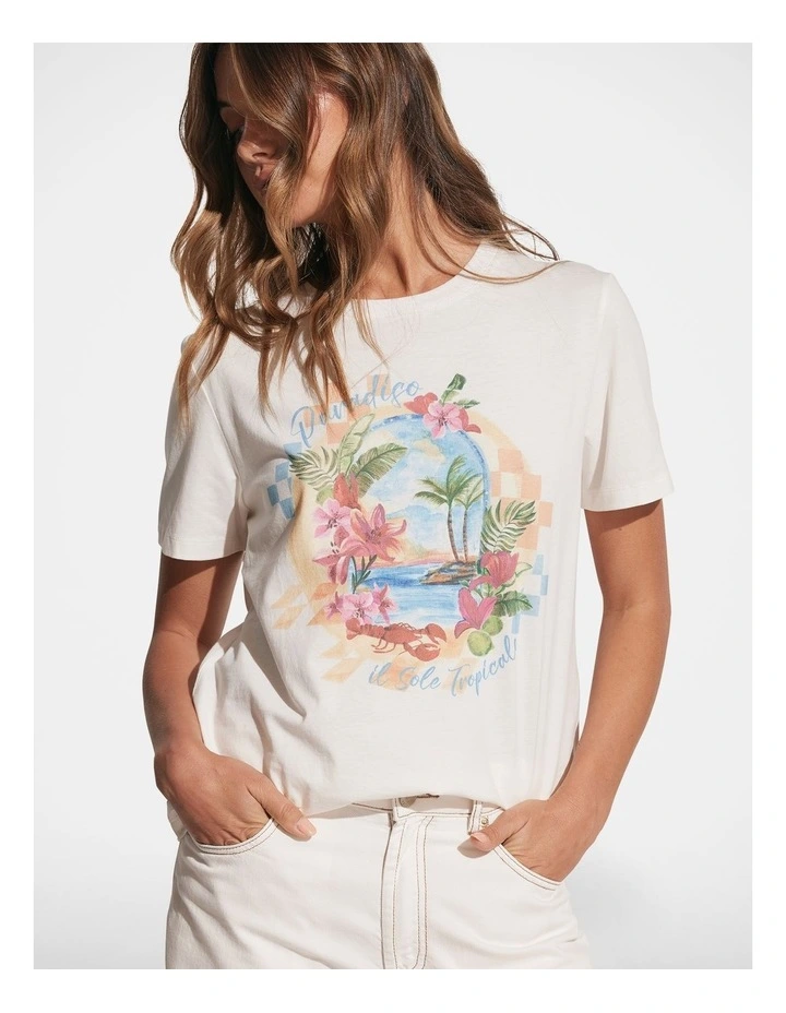 Paradise Print Tee in Vanilla image 1