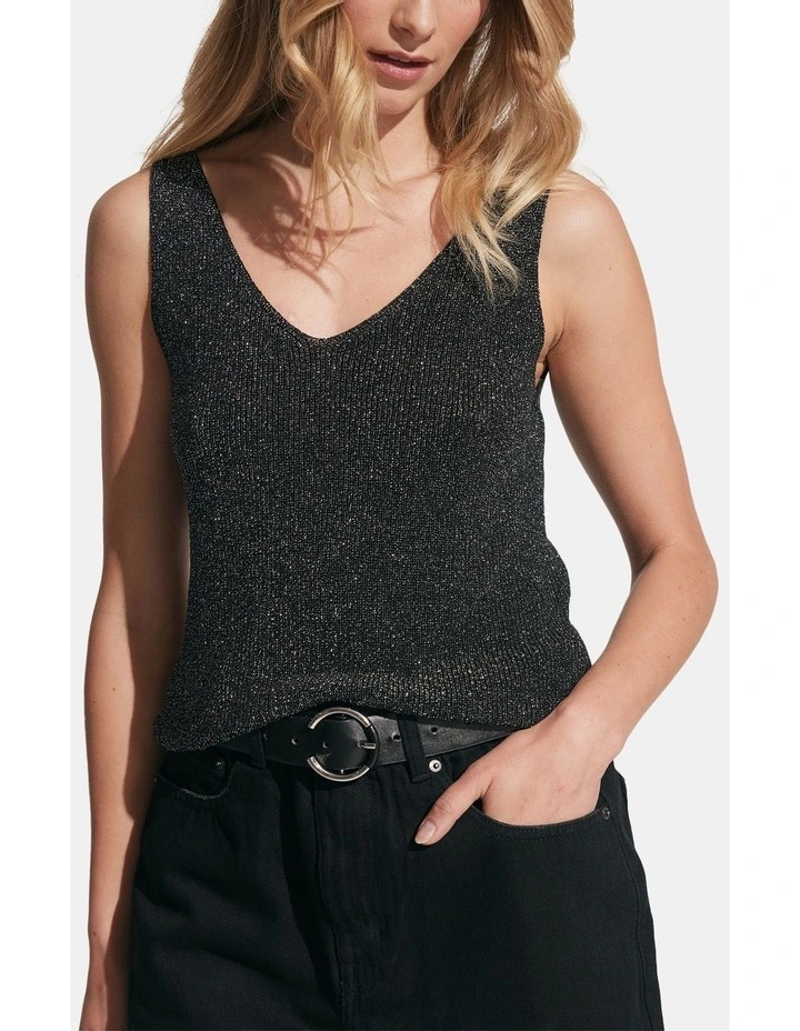Nikki Metallic Knit Tank in Black image 3