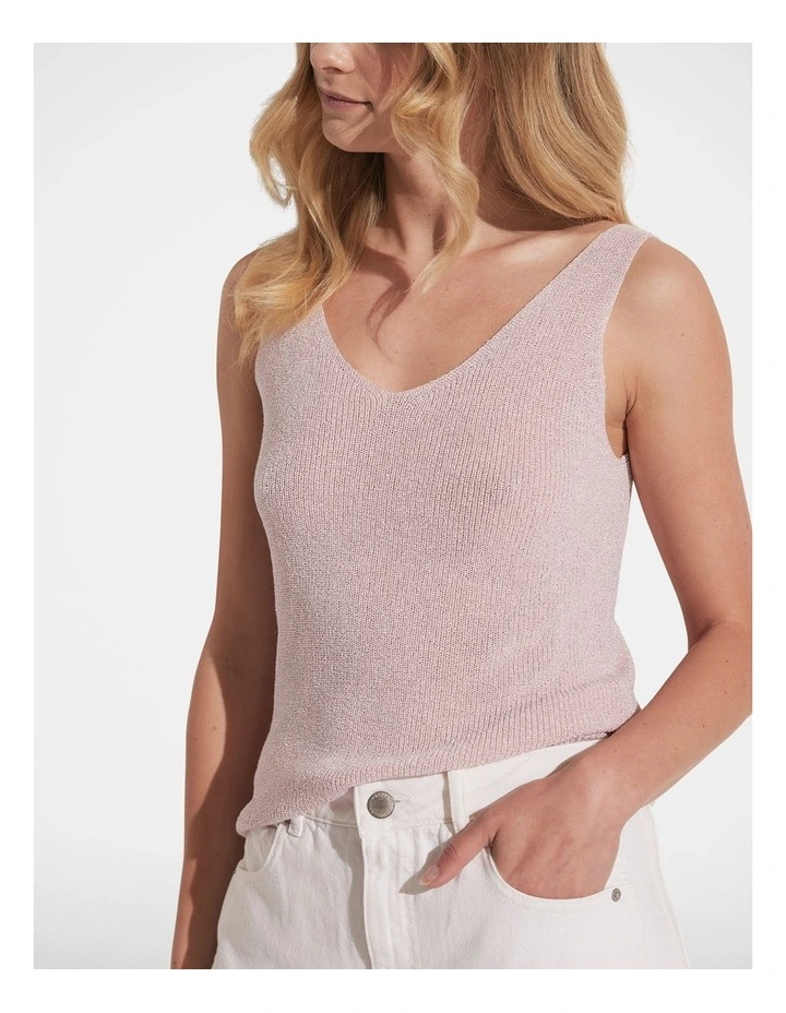 Nikki Metallic Knit Tank in Pink image 3