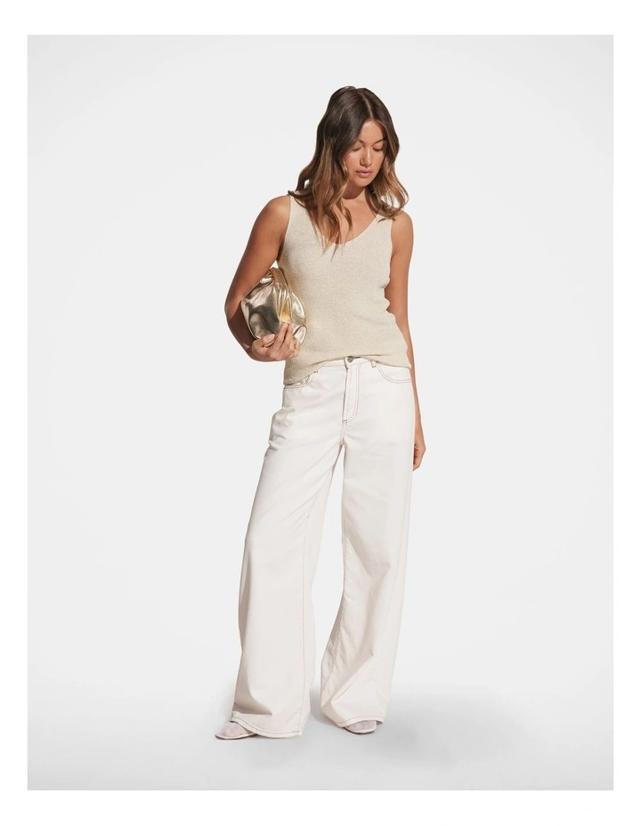 Nikki Metallic Knit Tank in Vanilla/Gold image 1