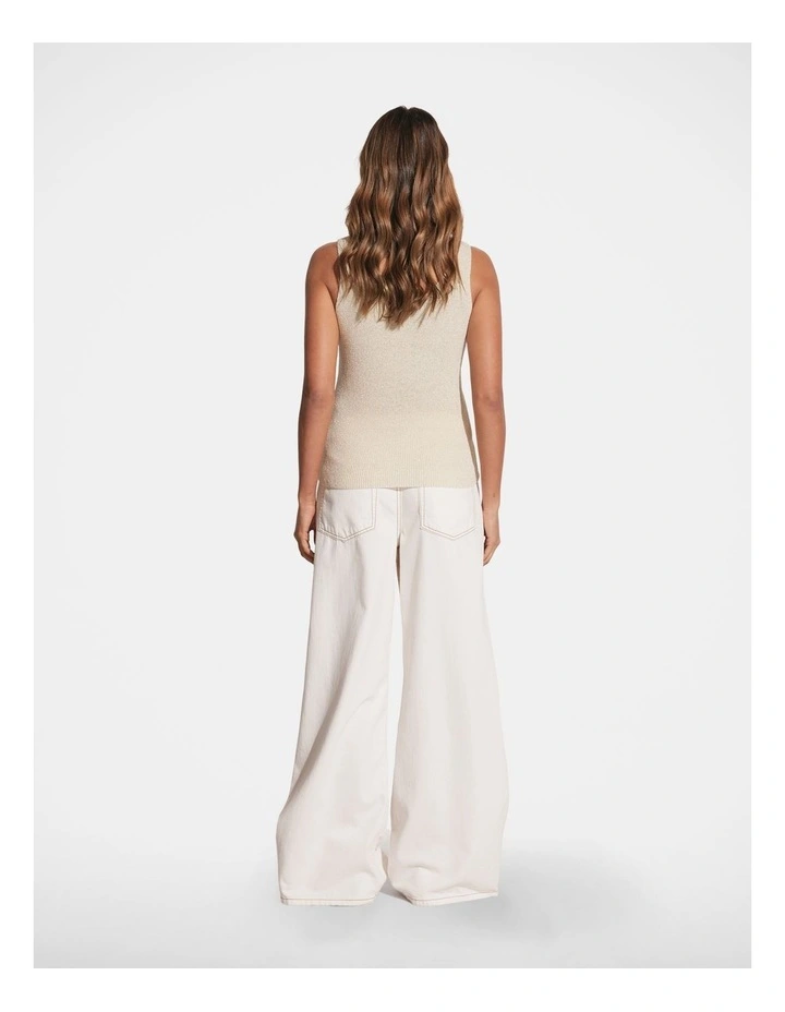 Nikki Metallic Knit Tank in Vanilla/Gold image 2