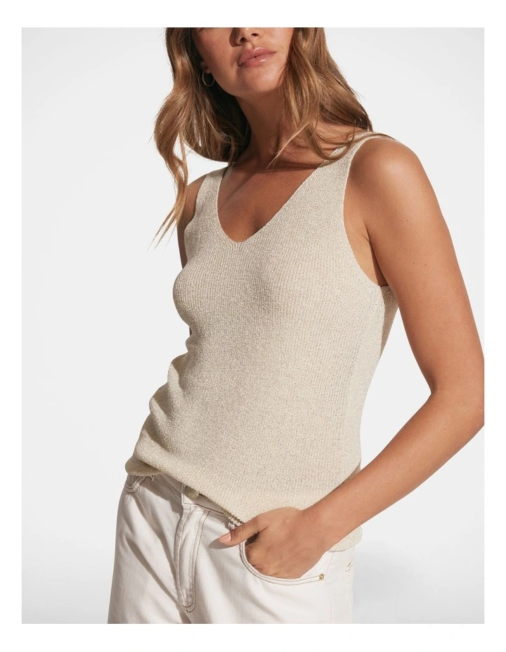 Nikki Metallic Knit Tank in Vanilla/Gold image 3