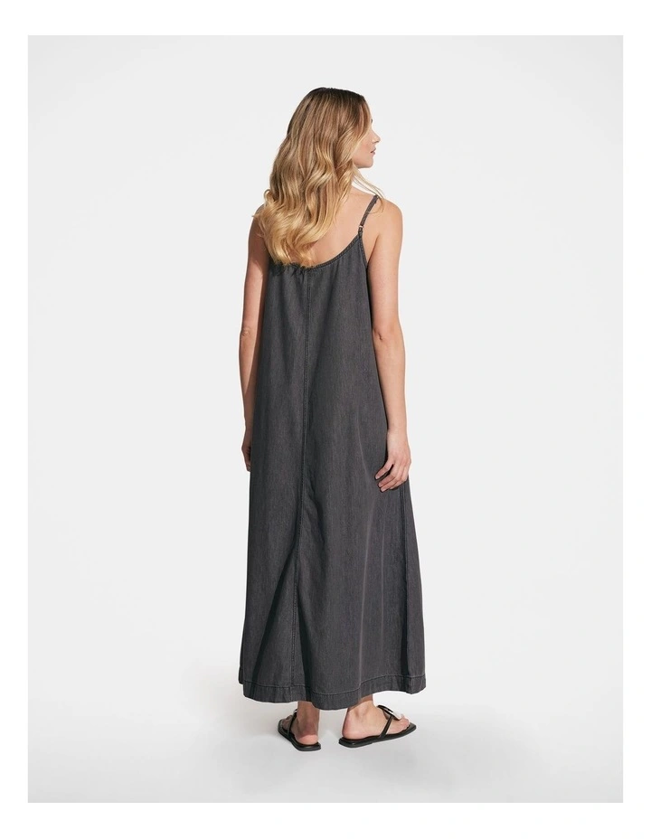 Sari V Neck Denim Maxi Dress in Black image 2