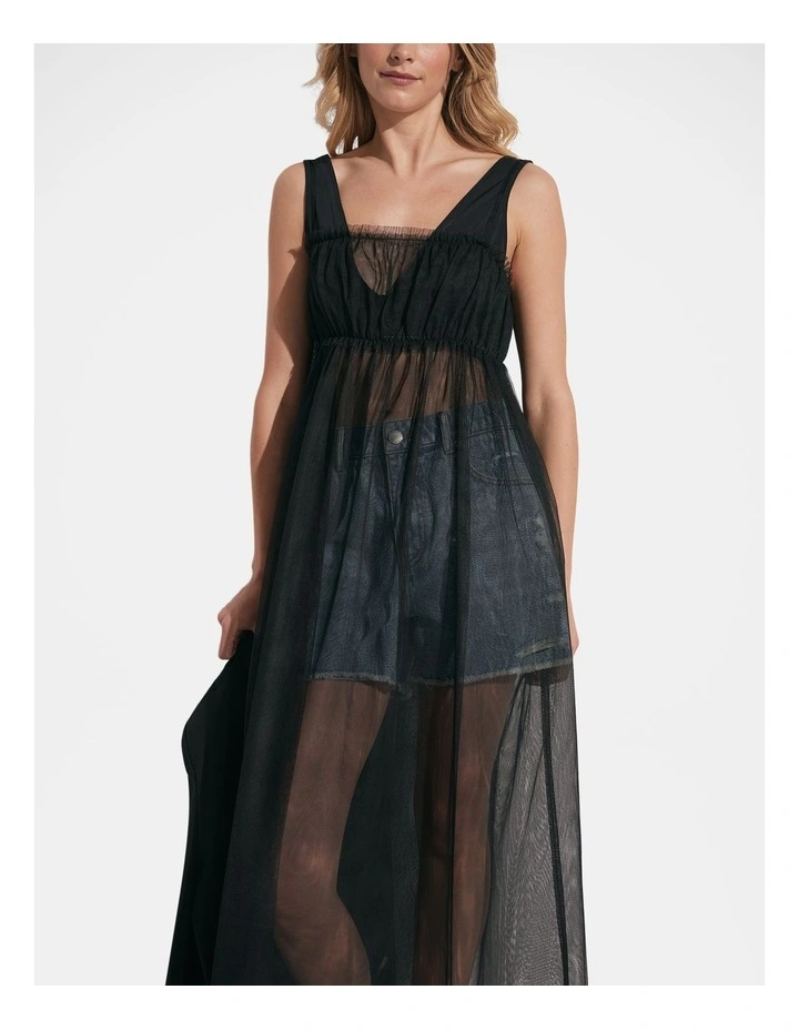 Emma Tulle Midi Dress in Black image 3