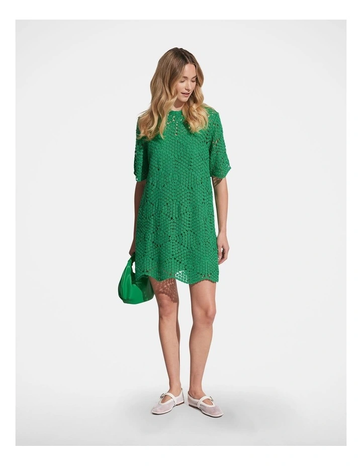 Sian Crochet Mini Dress in Vibrant Green image 1