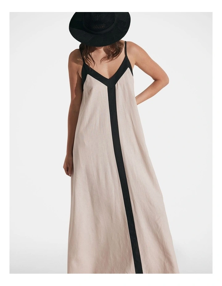 Alessia Contrast Maxi Dress in Beige image 3