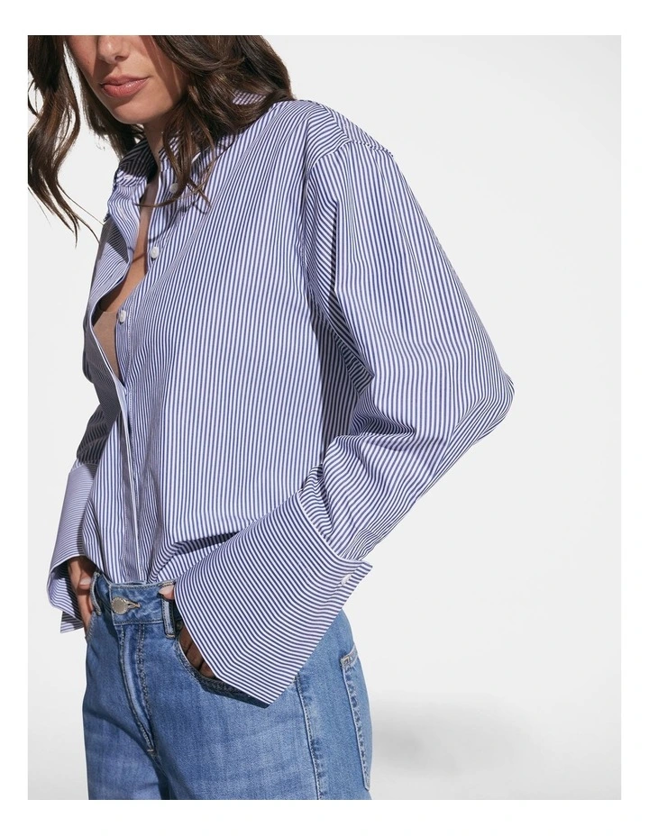 Nora Oversized Shirt in Blue Stripe image 3