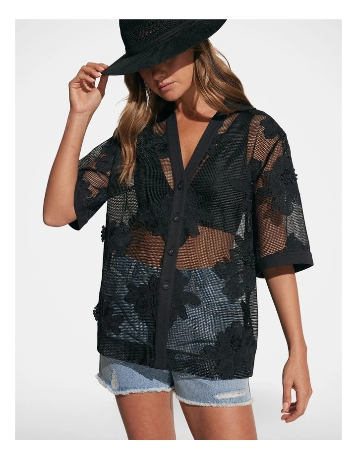 Elaine Embroidered Shirt in Black image 1