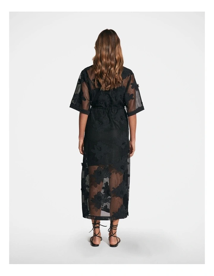 Eve Embroidered Midi Dress in Black image 2