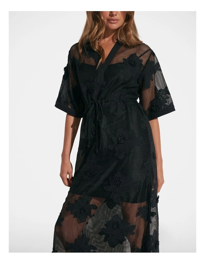 Eve Embroidered Midi Dress in Black image 3