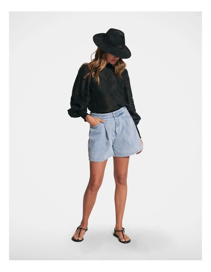 Mia Pleated Denim Short in Blue image 1