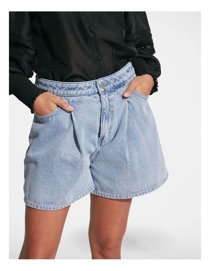 Mia Pleated Denim Short in Blue image 3