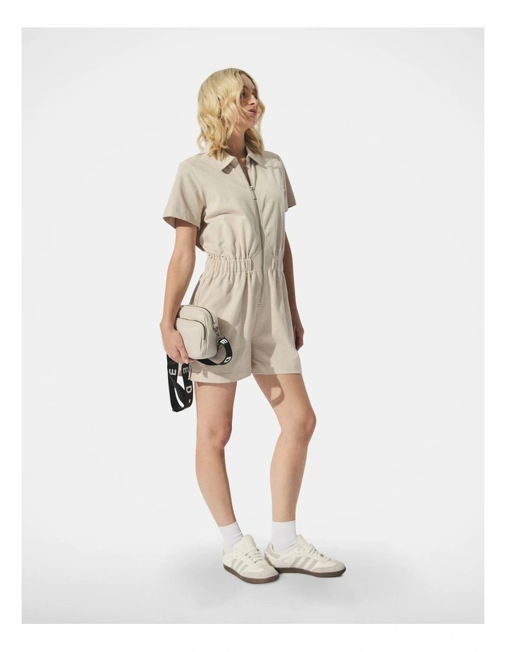 D-Luxe Zip Front Romper in Beige image 1