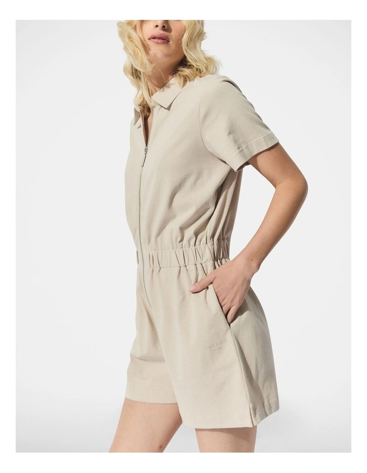D-Luxe Zip Front Romper in Beige image 3