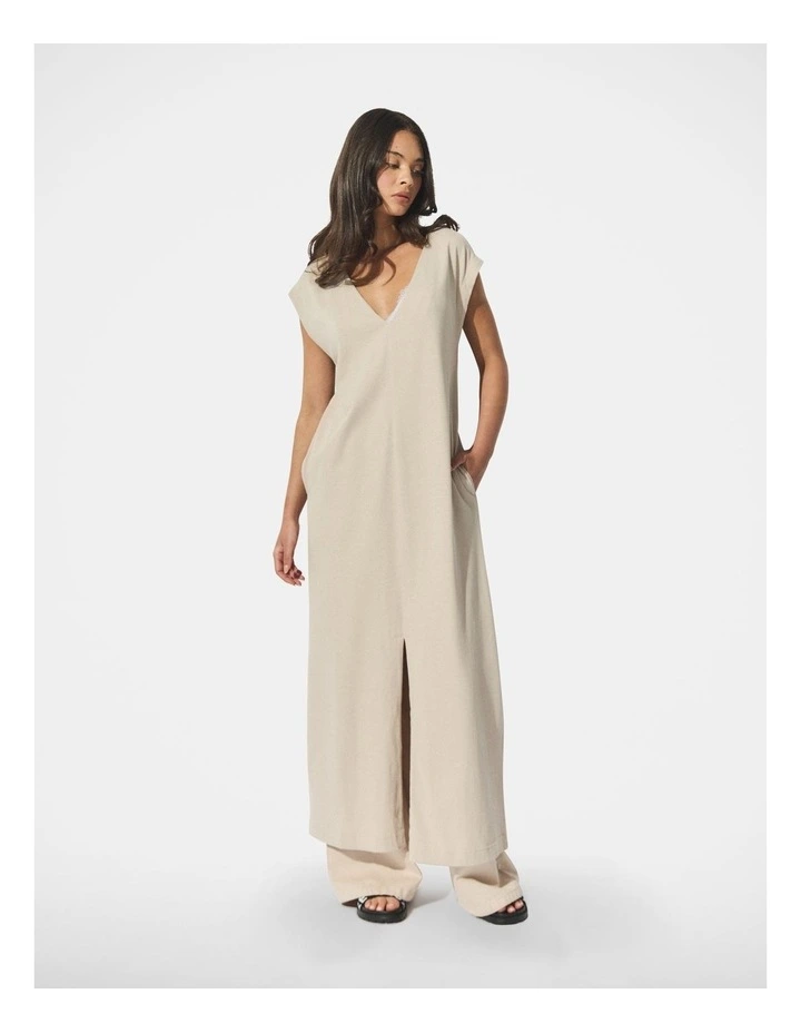 D-Luxe V Neck T-Shirt Dress in Beige image 1
