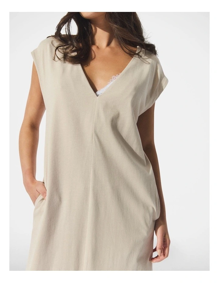 D-Luxe V Neck T-Shirt Dress in Beige image 3